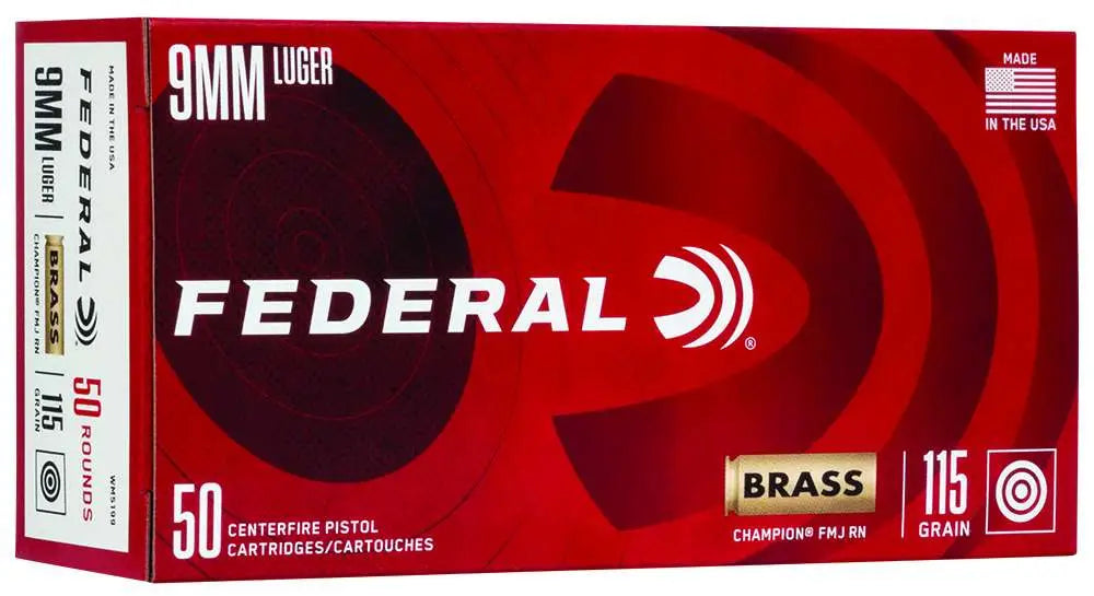 FEDERAL 9MM LUGER 115GR FMJ CHAMPION  50 RD/BX 20 BX/CS