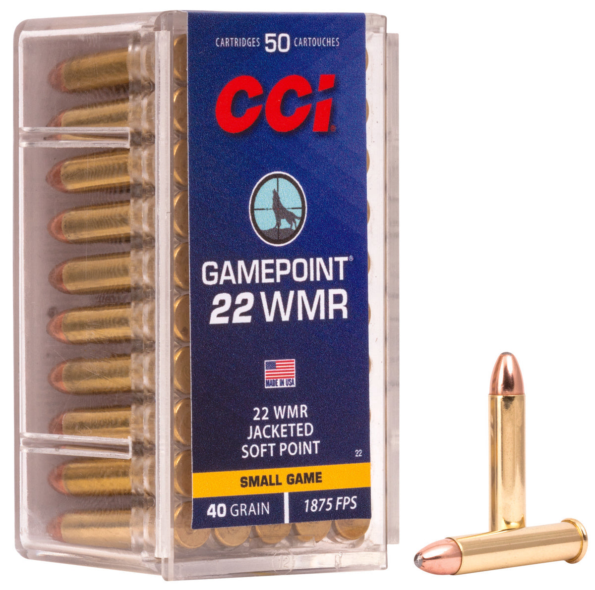CCI 0022 Gamepoint Rimfire 22WMR 40gr Jacketed Soft Point 50 Per Box/40 Case