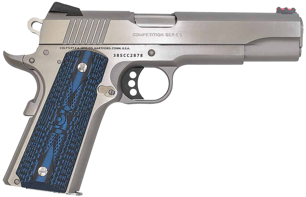 Colt Mfg O1073CCS Competition Government 38 Super 9+1 5" Stainless National Match Barrel, Serrated Slide & Frame w/Beave