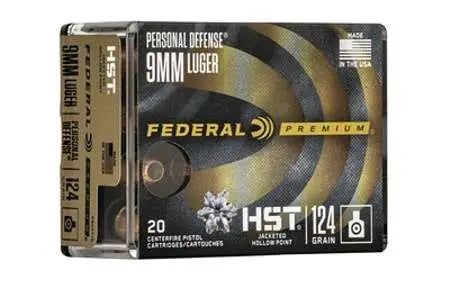 FEDERAL 9MM LUGER +P 124GR HST 20 RD/BX 10 BX/CS