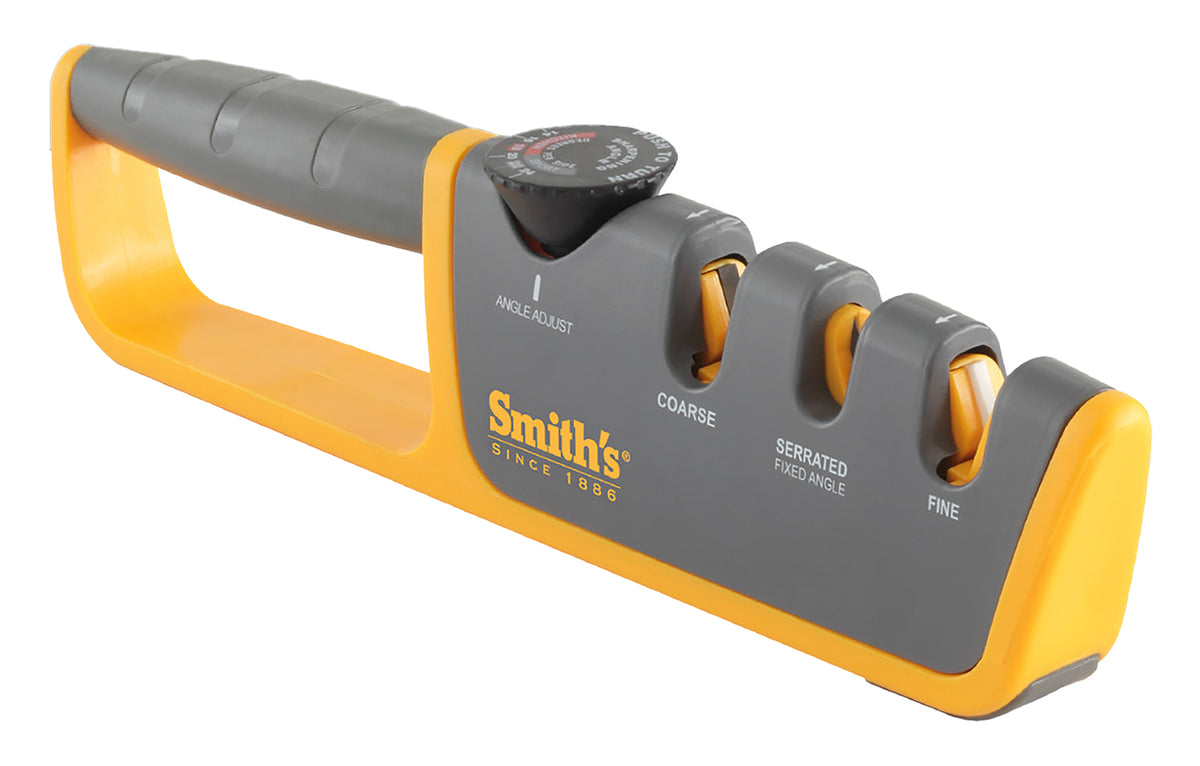 Smiths Products 50264 Adjustable Angle Pull-Thru Sharpener Hand Held Fine, Coarse Ceramic, Diamond Sharpener Rubber Hand