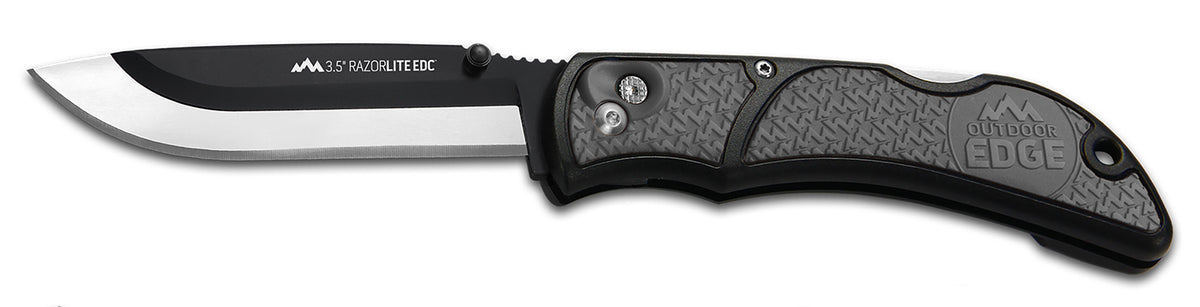 Outdoor Edge RLY50C RazorLite  3.50" Folding Drop Point Tanto Plain 420J2 SS Blade Black/Gray Polymer Handle