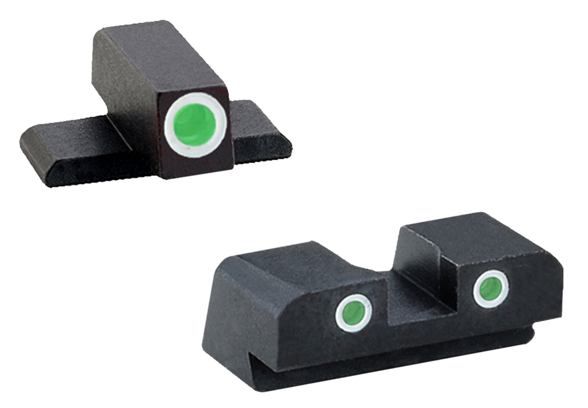 AmeriGlo XD191 Classic Tritium Sight Set for Springfield Armory XD  Green Tritium White Outline Front Sight-Green Tritiu