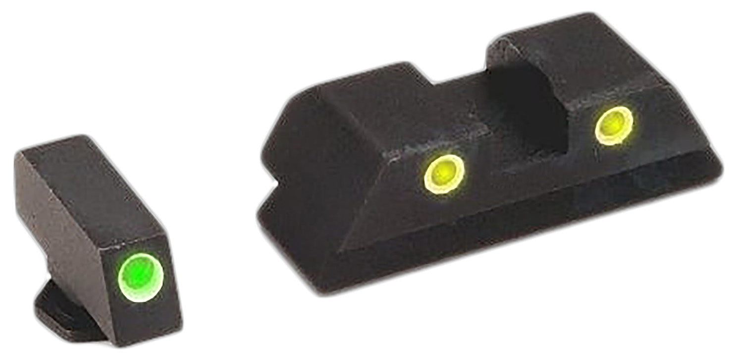 AmeriGlo GL121 Classic Tritium Sight Set for Glock  Green Tritium White Outline Front Sight-Yellow Tritium White Outline