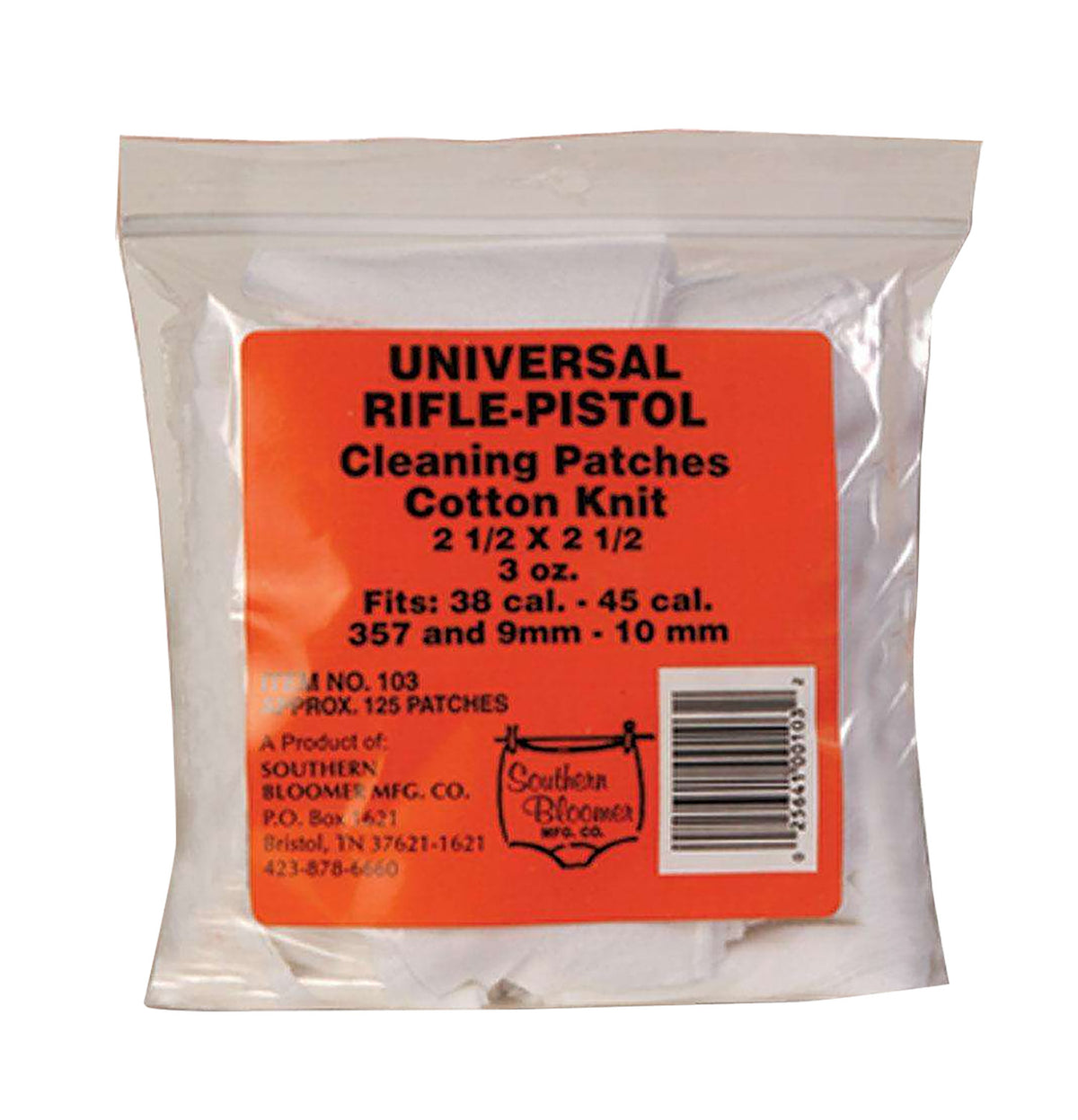 Southern Bloomer 103 Cleaning Patches  Cotton 2.50" x 2.50" 130 Per Bag Rifle/Handgun