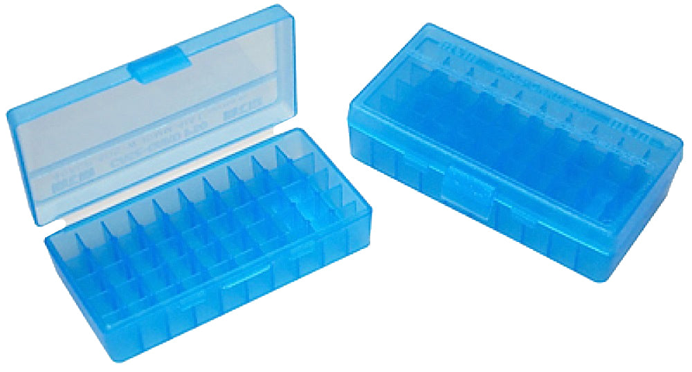 MTM Case-Gard P504424 Ammo Box Flip-Top Multi Caliber Handgun Clear Blue Polypropylene 50rd