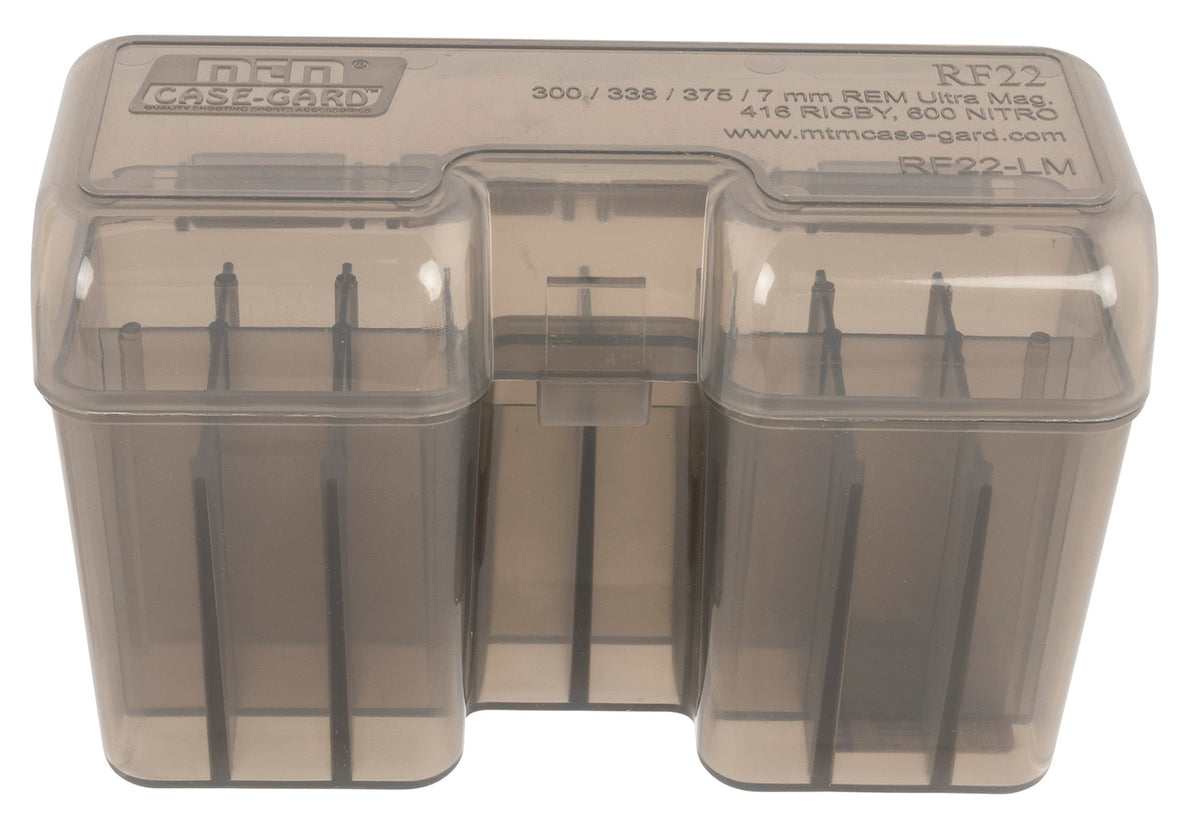 MTM Case-Gard RF22LM41 Ammo Box Flip-Top Multi Caliber Rifle Clear Smoke Polypropylene 22rd