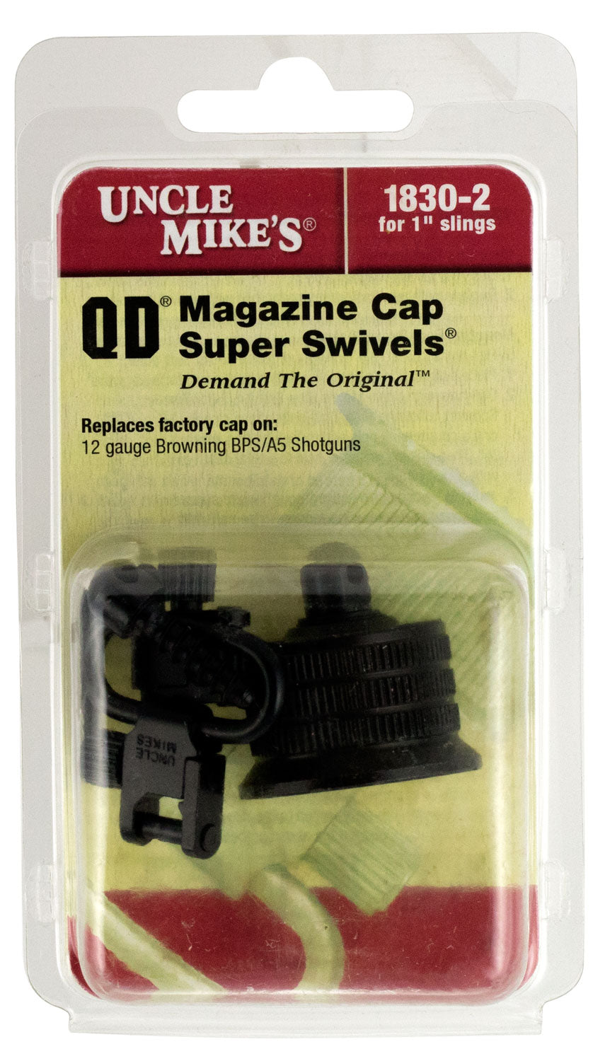 Uncle Mike's 18302 Mag Cap Swivel Set made of Steel with Blued Finish, 1" Loop Size & Quick Detach Style for 12 Gauge Br