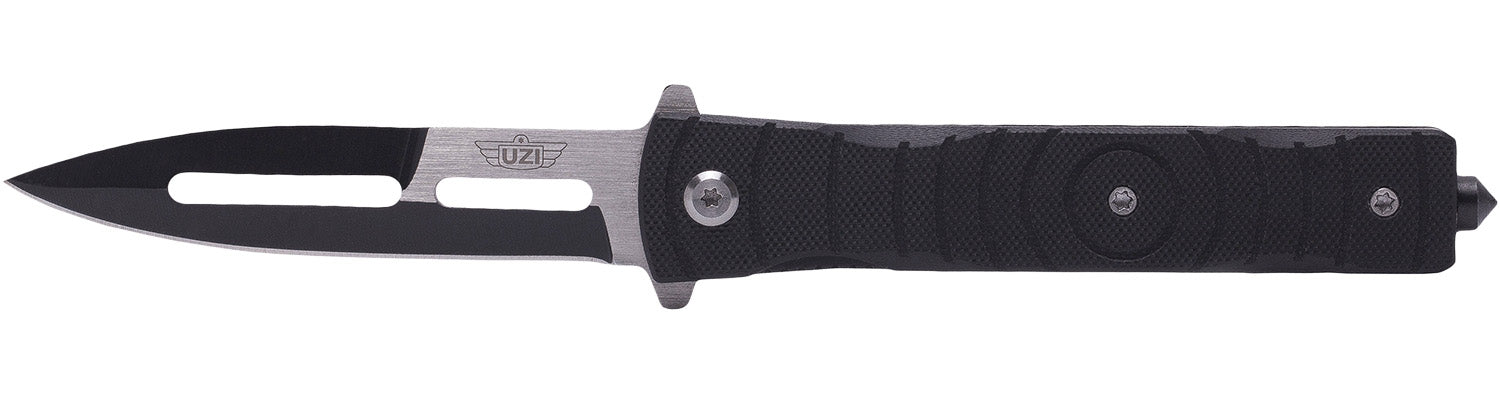 Uzi Accessories UZKFDR014 Mossad III 3.50" Folding Spear Point Plain Black/Silver Stainless Steel Blade Black G10 Handle
