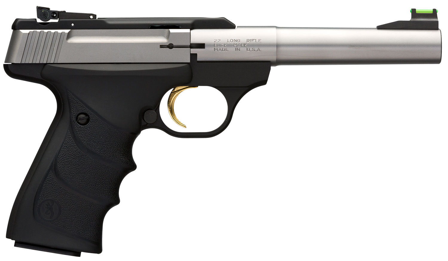 Browning 051442490 Buck Mark Camper *CA Compliant 22 LR 10+1 5.50" Taper Bull Barrel, Matte Stainless Serrated SS Slide 