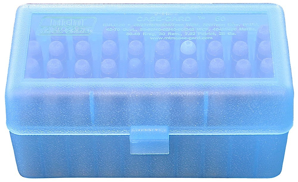 MTM Case-Gard RSLD5024 Ammo Box Flip-Top Multi Caliber Clear Blue Polypropylene 50rd