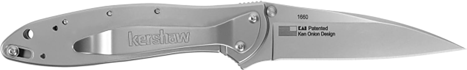 Kershaw 1660 Leek  3" Folding Drop Point Plain Bead Blasted 14C28N Steel Blade, Bead Blasted 410 Stainless Steel Handle 