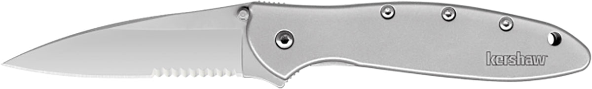 Kershaw 1660ST Leek  3" Folding Drop Point Part Serrated Bead Blasted 14C28N Steel Blade Bead Blasted 410 Stainless Stee