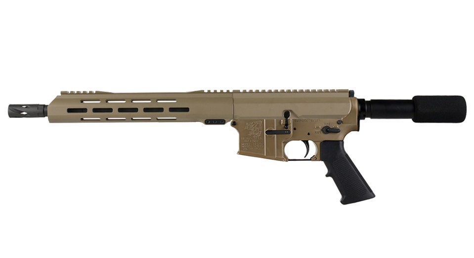 BC-15 5.56 NATO Flat Dark Earth Cerakote Side Charging Complete Pistol, 12.5" Parkerized SOCOM Barrel, 1:7 Twist, Mid Length Length Gas System, 12" M-LOK Rail