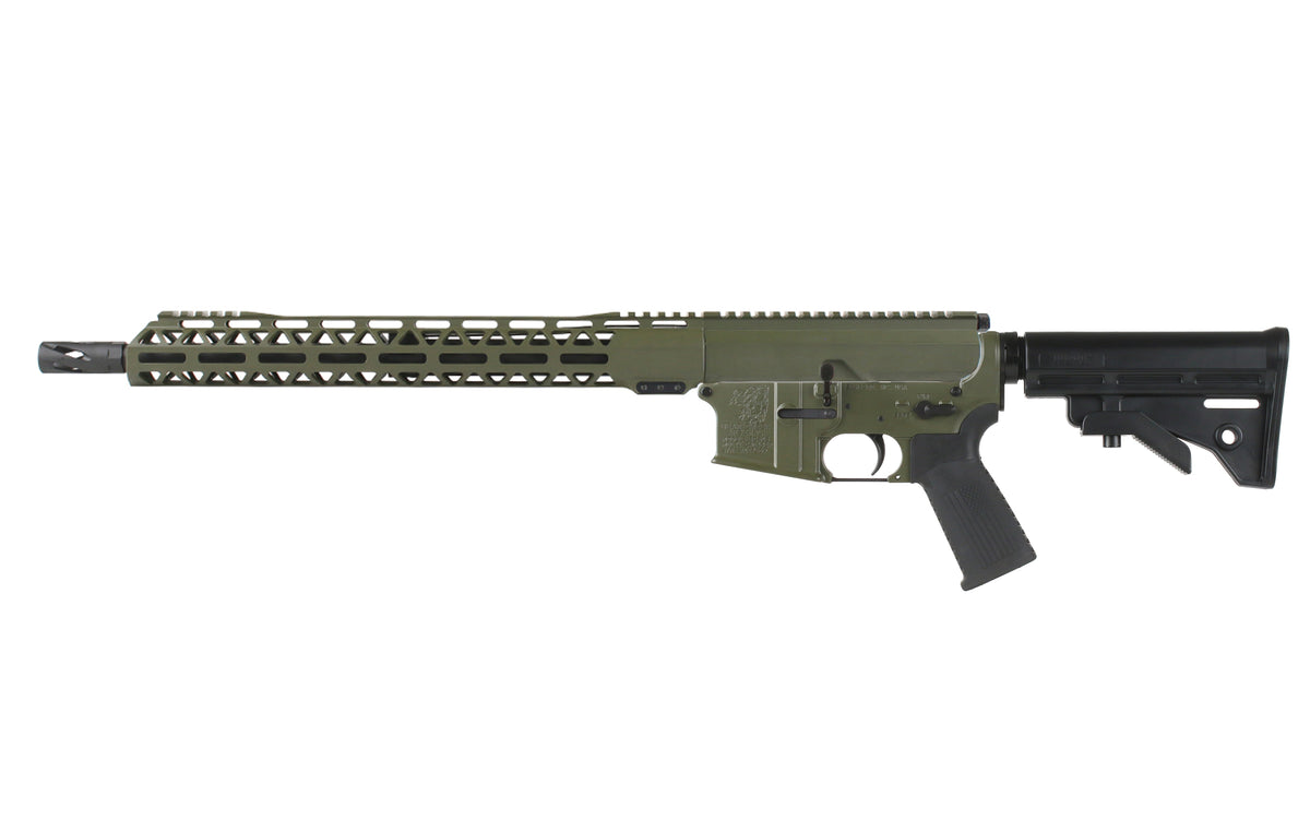 BC-15 5.56 NATO Olive Drab Green Cerakote Side Charging Complete Rifle, 16" Black Nitride Contour Barrel, 1:7 Twist, Mid Length Length Gas System, 15" M-LOK Rail