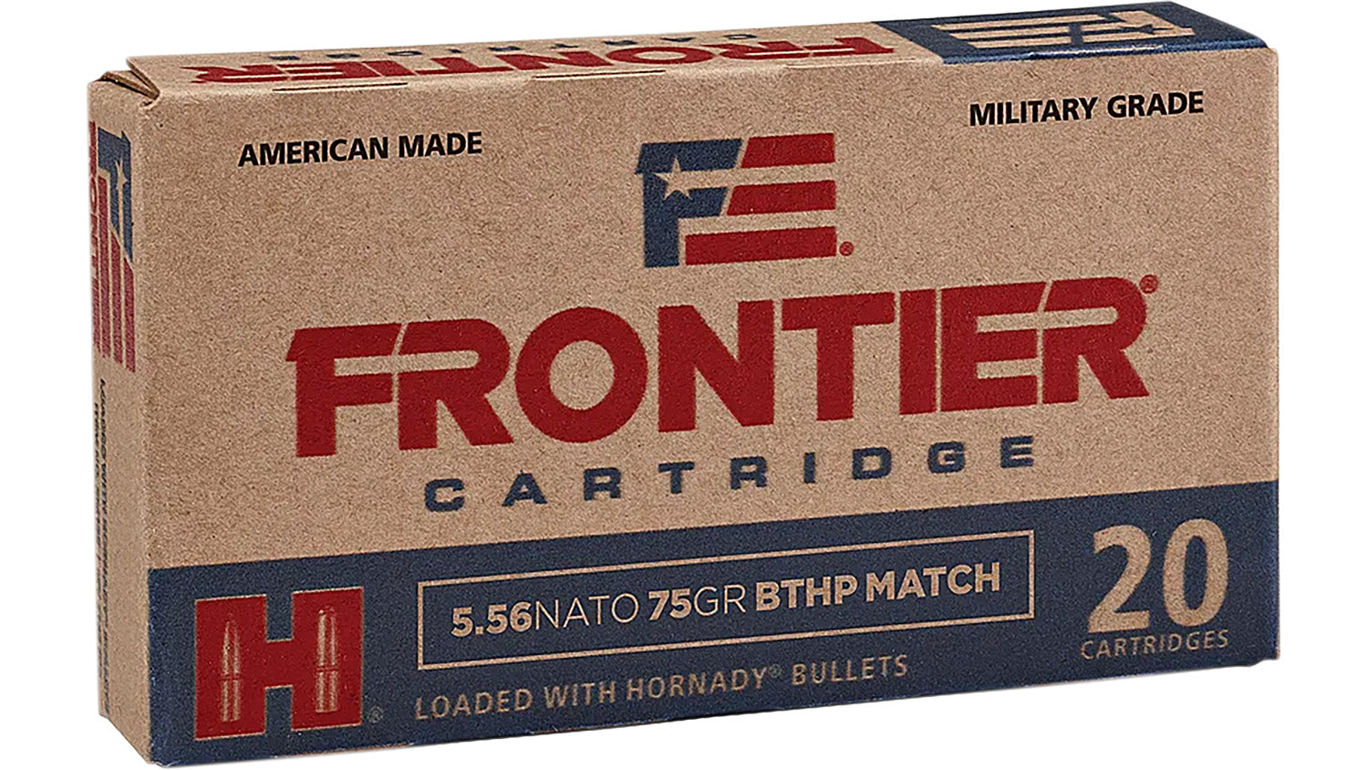 Frontier Cartridge FR320 Military Grade Centerfire Rifle 5.56x45mmNATO 75gr Hollow Point Boat Tail Match 20 Per Box/25 C