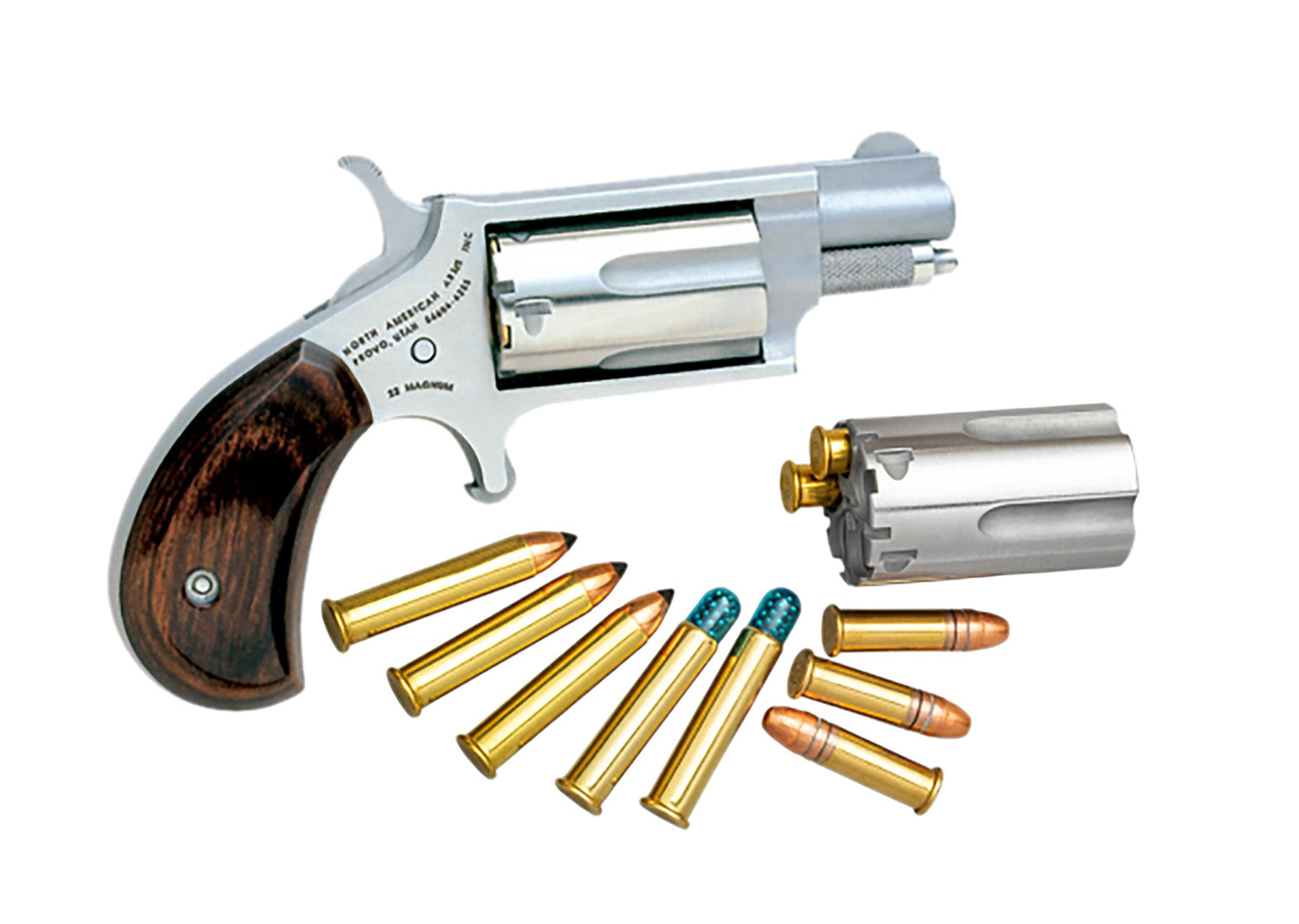 North American Arms 22MSC Mini-Revolver  22 LR/22 WMR 5 Shot 1.13" Stainless Steel Barrel, Frame & Cylinder, Rosewood Bi