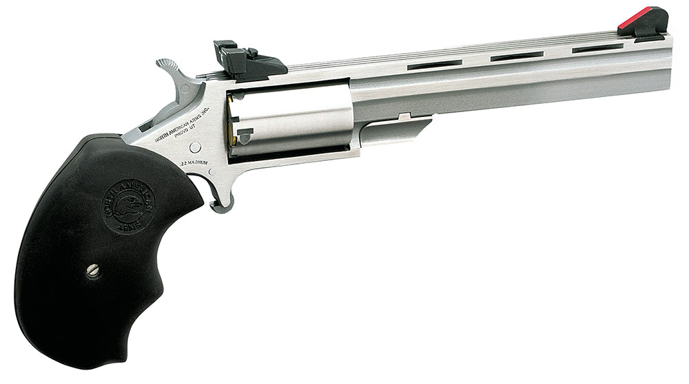 North American Arms MMTM Mini-Master *CA Compliant 22 WMR 5 Shot 4" Stainless Steel Vent Rib Barrel, Stainless Steel Fra