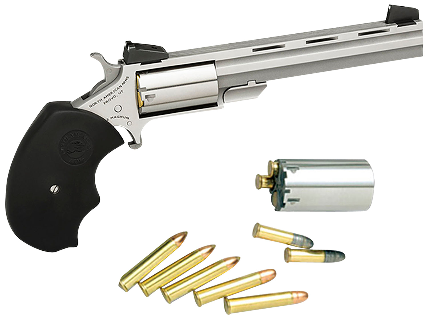 North American Arms MMTC Mini-Master *CA Compliant 22 LR/22 WMR 5 Shot 4" Stainless Steel Vent Rib Barrel, Stainless Ste