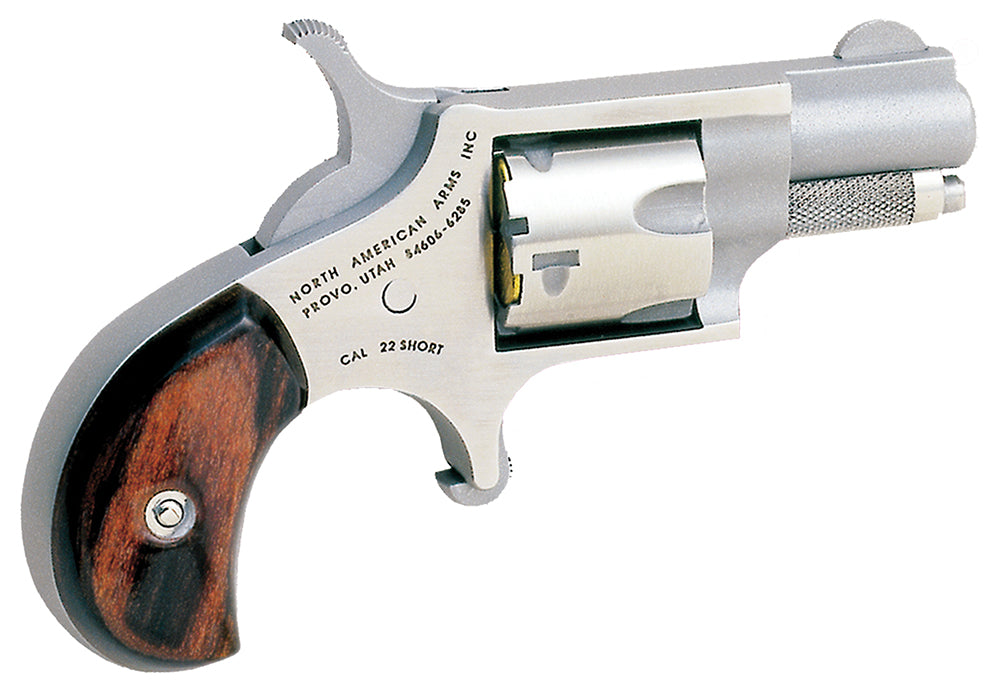 North American Arms 22S Mini-Revolver  22 Short 5rd 1.13" Barrel, Overall Stainless Steel Finish, Rosewood Birdshead Gri