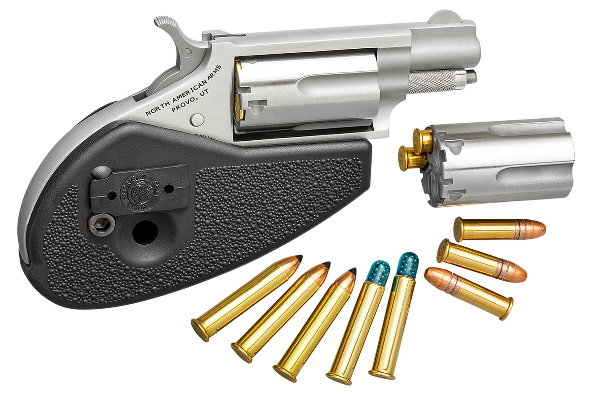 North American Arms 22MSCHG Mini-Revolver  22 LR/22 WMR 5 Shot 1.13" Stainless Steel Barrel, Frame & Cylinder, Black Syn