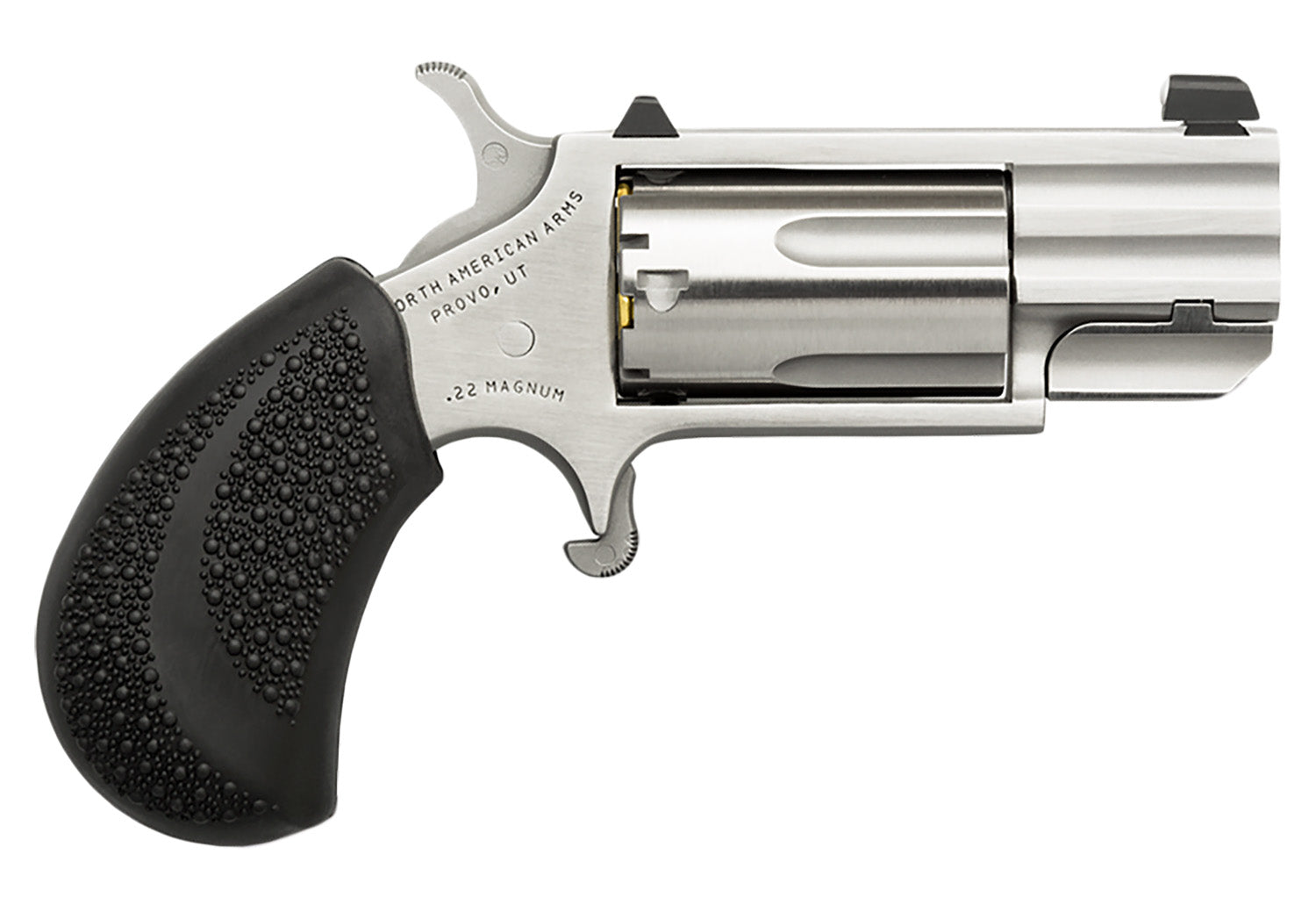 North American Arms PUGD Pug  22 WMR 5 Shot 1" Stainless Steel Barrel, Frame & Cylinder, Black Pebbled Rubber Grip, Expo