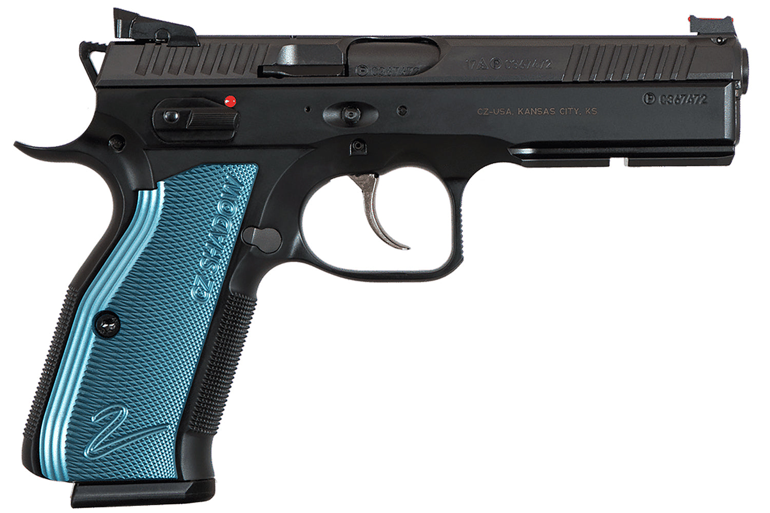 CZ-USA 91257 Shadow 2  SA/DA 9mm Luger 4.89" 17+1 Overall Black Nitride Finish with Inside Railed  Steel Slide, Blue Alu