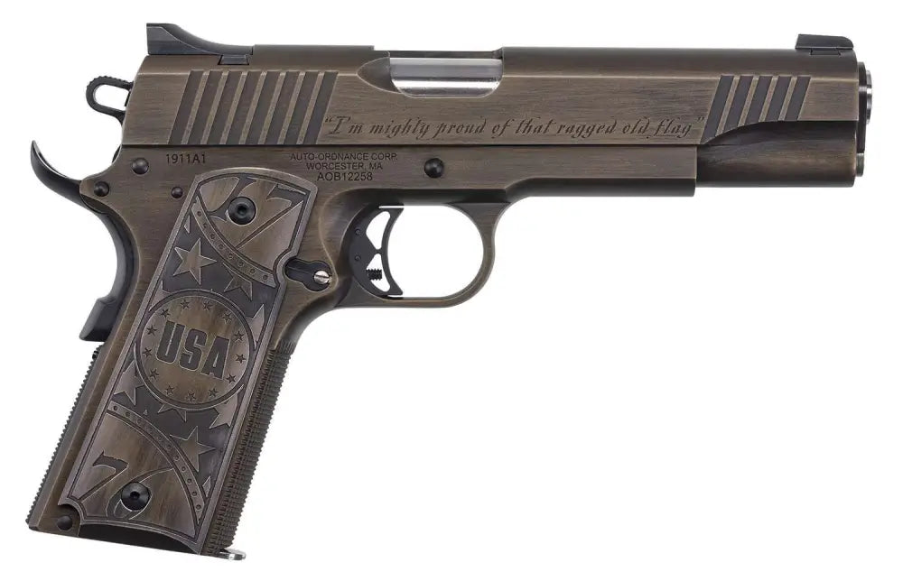 AUTO ORDNANCE 1911 OLD GLORY HGA 45 AUTO 5IN BBL NS BRONZE/BLACK ENGRAVED 7/RD MAG