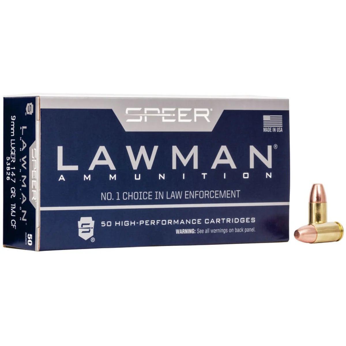 SPEER 9MM LUGER 147GR TMJ CLEANFIRE LAWMAN AMMO 50RD