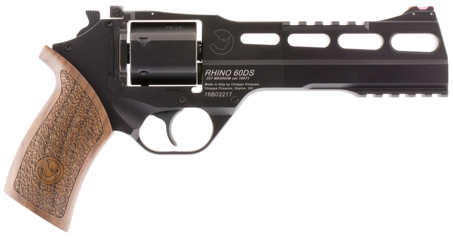 Chiappa Firearms 340221 Rhino 60DS  Small Frame 357 Mag 6 Shot, 6" Black Anodized Steel Vent Rib Barrel, Blued Steel Cyl