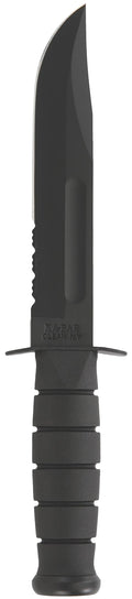 Ka-Bar 1214 Fighting/Utility  7" Fixed Clip Point Serrated Black 1095 Cro-Van Blade, Black Kraton G Handle, Includes She