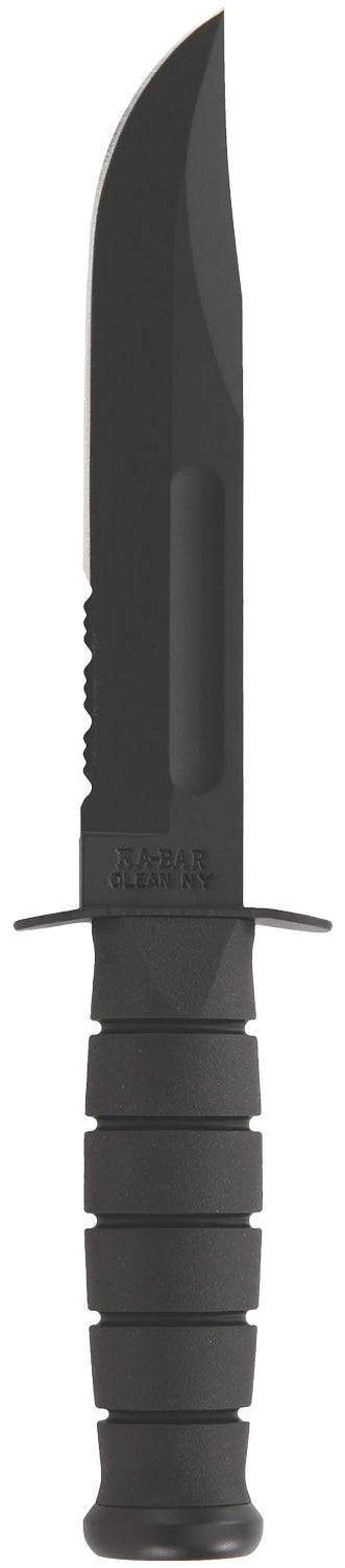 Ka-Bar 1214 Fighting/Utility  7" Fixed Clip Point Serrated Black 1095 Cro-Van Blade, Black Kraton G Handle, Includes She