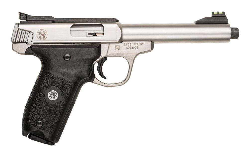 Smith & Wesson 10201 SW22 Victory Full Size Frame 22 LR 10+1, 5.50" Satin Stainless Steel Threaded Barrel, Slide & Frame