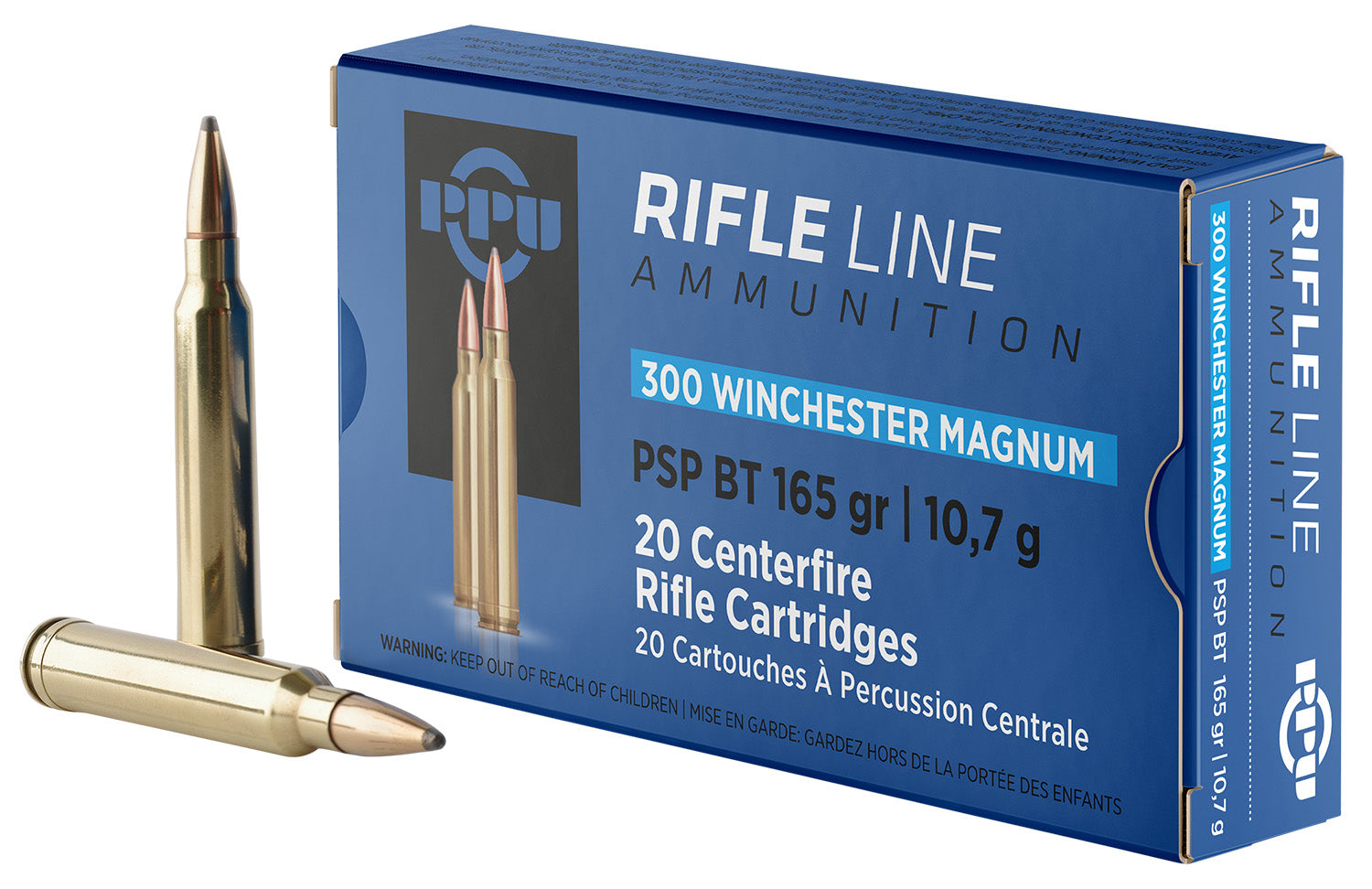 PPU PP3002 Standard Rifle  300WinMag 165gr Soft Point Boat Tail 20 Per Box/10 Case