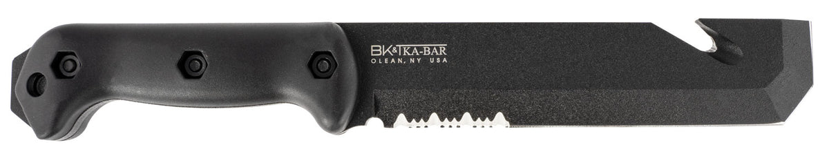 Ka-Bar BK3 Becker Tac Tool 7" Fixed Chisel w/Wire Cutter Part Serrated Black 1095 Cro-Van Blade, Black Ultramid Handle, 