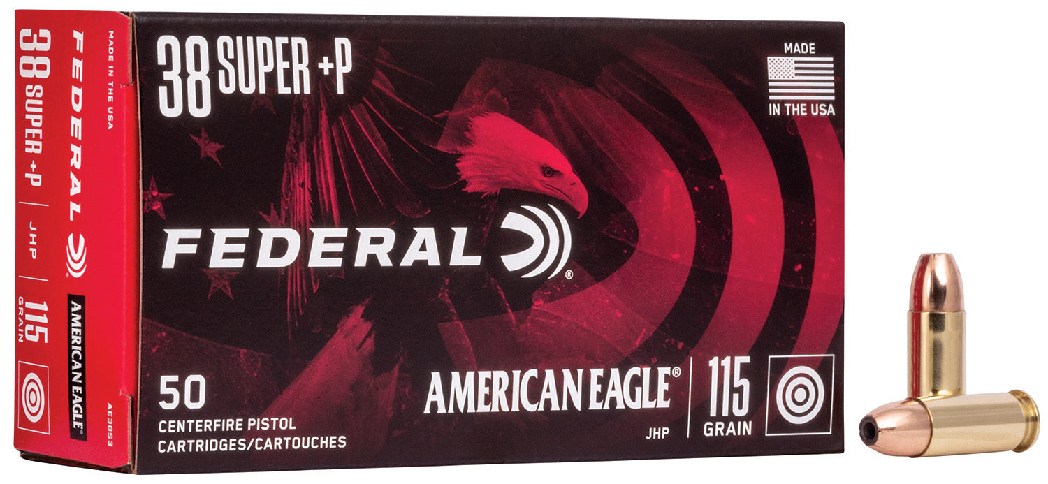 Federal AE38S3 American Eagle Handgun 38Super+P 115gr Jacketed Hollow Point 50 Per Box/20 Case