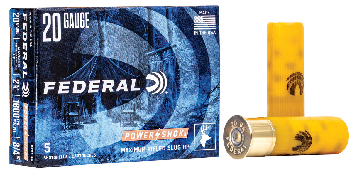 Federal F203RS Power-Shok  20Gauge 2.75" 3/4oz Rifled SlugShot 5 Per Box/50 Case
