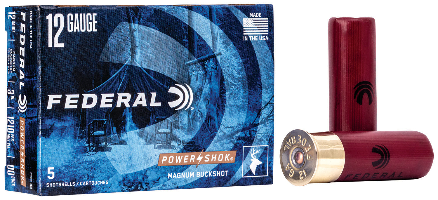 Federal F13100 Power-Shok Magnum 12Gauge 3" 1 7/8oz 00BuckShot 5 Per Box/50 Case