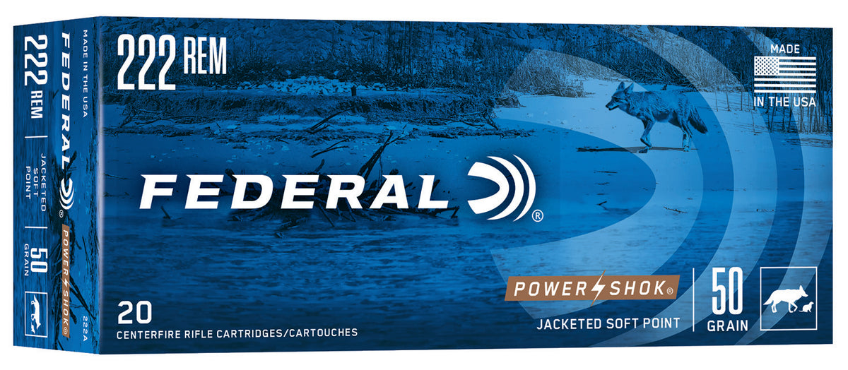 Federal 222A Power-Shok  222Rem 50gr Jacketed Soft Point 20 Per Box/10 Case