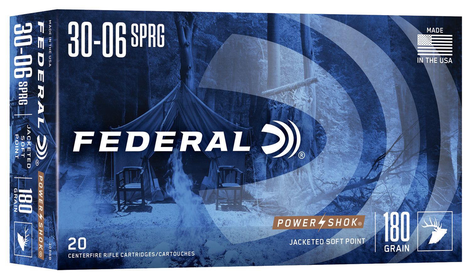 Federal 3006B Power-Shok  30-06Springfield 180gr Jacketed Soft Point 20 Per Box/10 Case