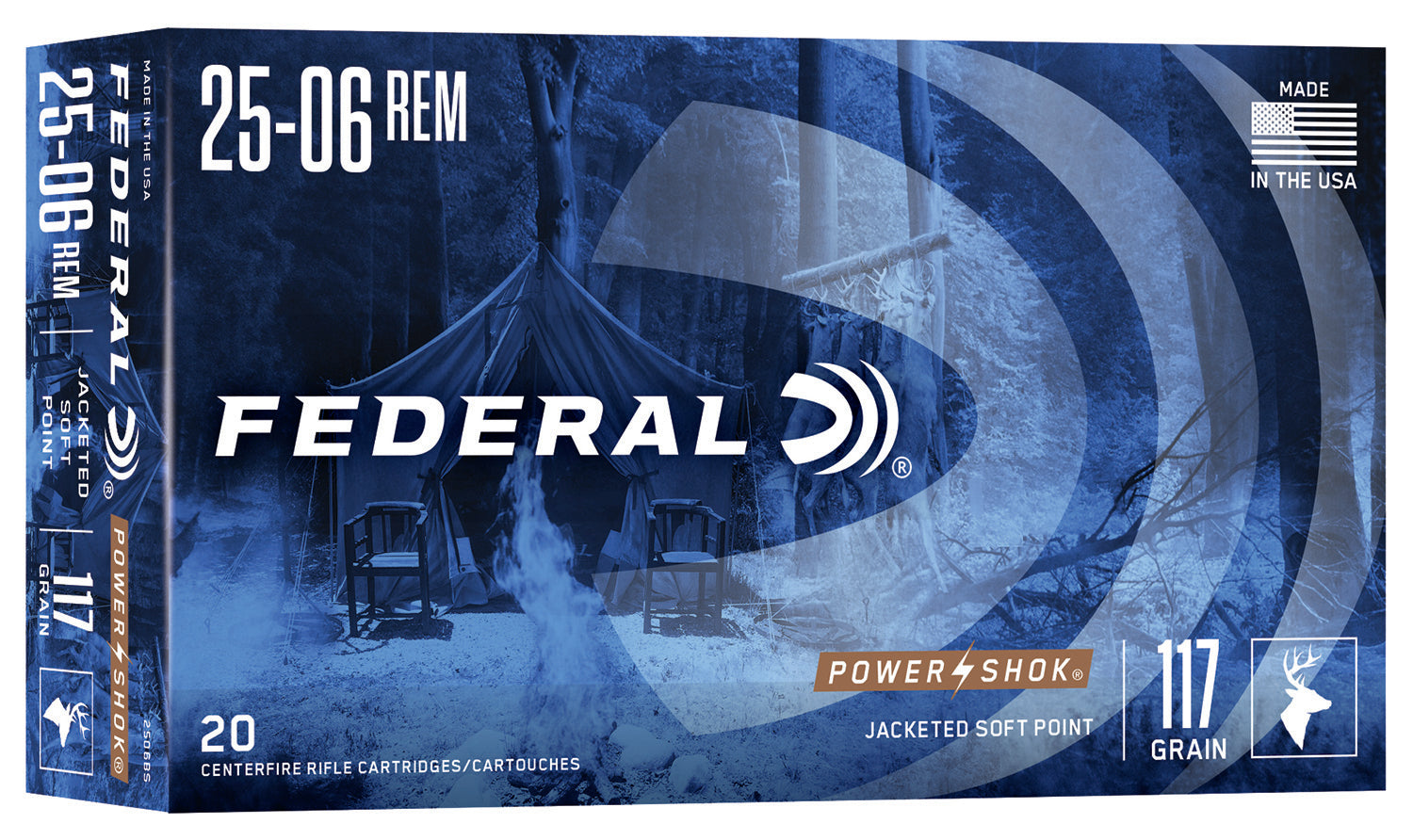 Federal 2506BS Power-Shok  25-06Rem 117gr Jacketed Soft Point 20 Per Box/10 Case
