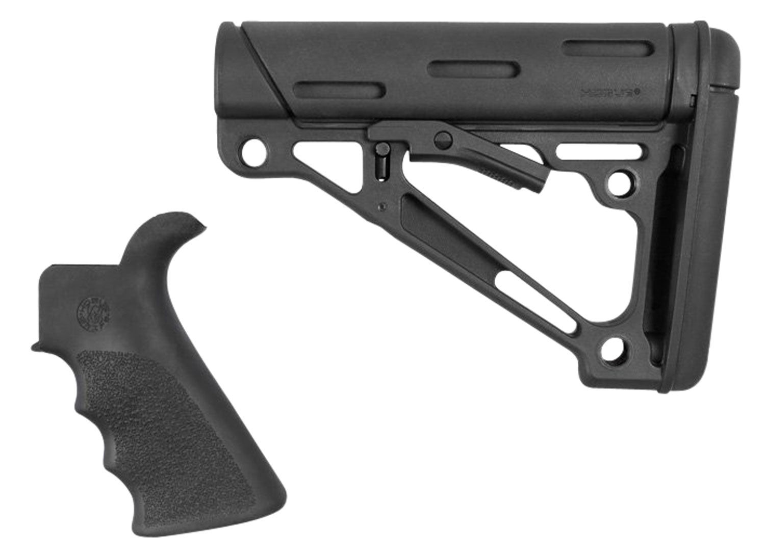 Hogue 15056 OverMolded Combo Kit Collapsible Black OverMolded Rubber Black Synthetic & Black Rubber Grip for AR15, M16 w