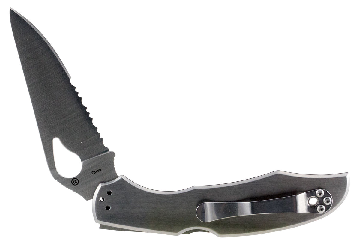 Spyderco BY03PS2 Byrd Cara Cara 2 3.75" Folding Drop Point, Part Serrated 8Cr13MoV SS Blade, Stainless Steel Handle, Inc