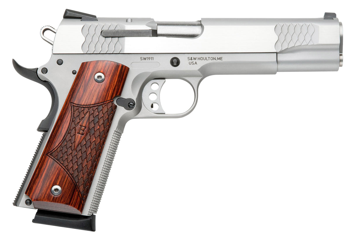 Smith & Wesson 108482 1911 E-Series Serrated Frame 45 ACP 8+1 5" Stainless Steel Barrel, Satin Stainless Serrated Slide 