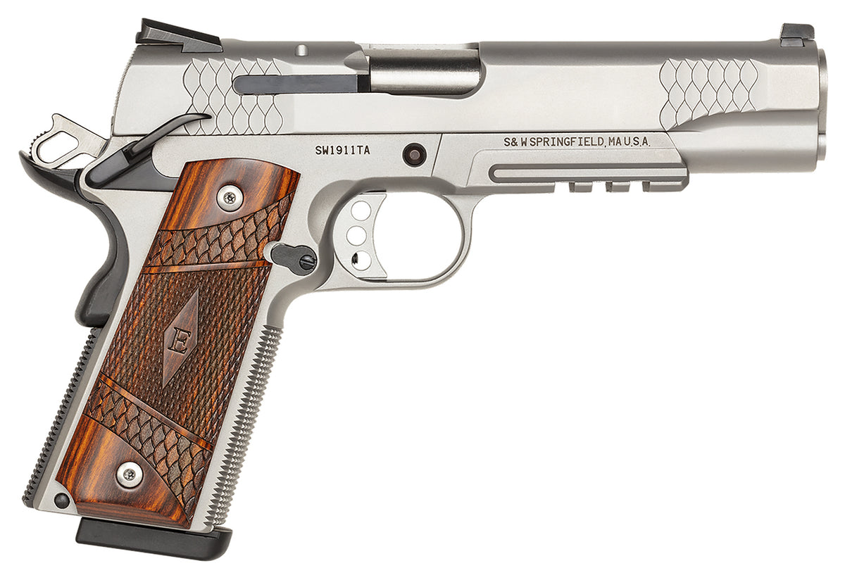 Smith & Wesson 108411 1911 E-Series 45 ACP  5" Barrel 8+1, Satin Stainless Steel Frame & Slide, Laminate Wood E Series G