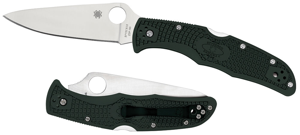 Spyderco C10FPGR Endura 4 Lightweight 3.75" Folding Clip Point Plain VG-10 SS Blade Green Bi-Directional Texturing FRN H