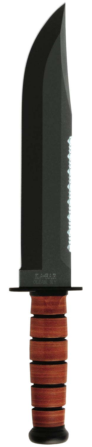 Ka-Bar 2217 Big Brother  9.38" Fixed Clip Point Part Serrated Black 1095 Cro-Van Blade, Brown Leather Handle, Includes S