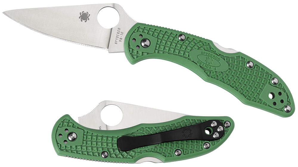 Spyderco C11FPGR Delica 4 Lightweight 2.88" Folding Drop Point Plain VG-10 SS Blade Green Bi-Directional Texturing FRN H