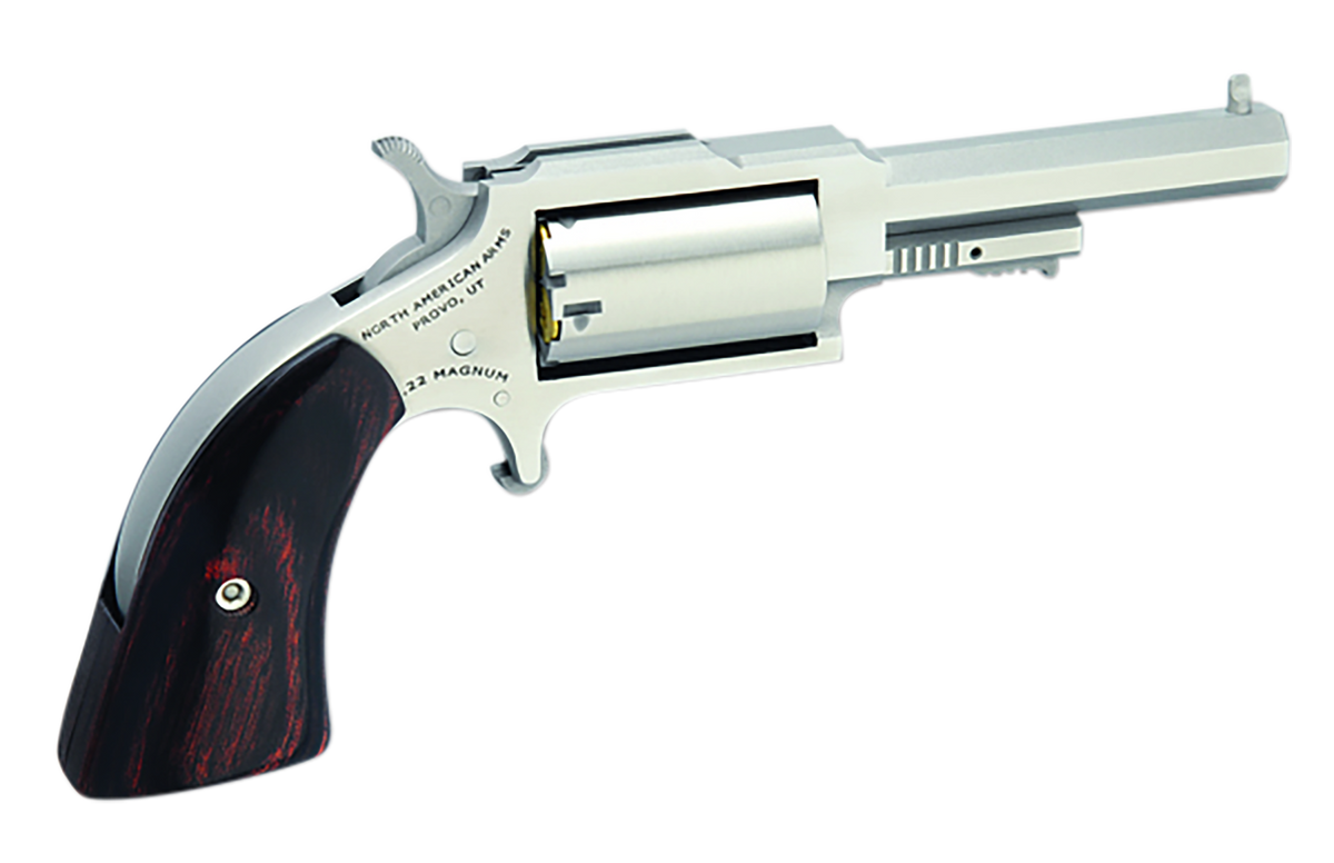 North American Arms 1860250 1860 Sheriff C22 WMR 5 Shot 2.50" Stainless Steel Barrel, Frame & Cylinder, Rosewood Boot Grip, Exposed Hammer