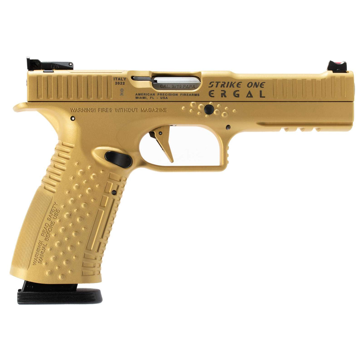 AMERICAN PREC FIREARMS STRIKE ONE ERGAL HGA 9MM 5 IN OR BBL ADJ SIGHT COMP TRIG GOLD 2/17RD MAGS